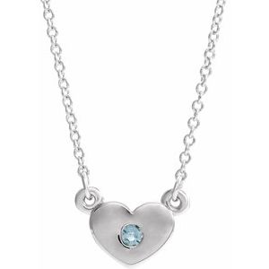 Sterling Silver Aquamarine Heart 16" Necklace - Siddiqui Jewelers