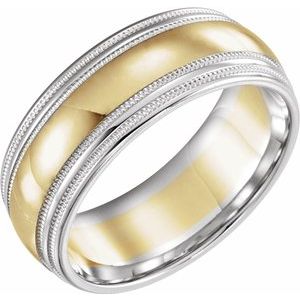 14K White & Yellow 8 mm Double Edge Band with Milgrain Size 8 - Siddiqui Jewelers