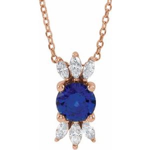14K Rose Blue Sapphire & 1/4 CTW Diamond 16-18" Necklace - Siddiqui Jewelers
