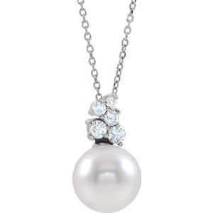14K White Freshwater Cultured Pearl & 1/4 CTW Diamond 16-18" Necklace - Siddiqui Jewelers