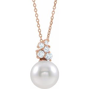 14K Rose Freshwater Cultured Pearl & 1/4 CTW Diamond 16-18" Necklace - Siddiqui Jewelers