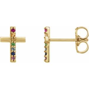 14K Yellow Multi-Gemstone Cross Earrings - Siddiqui Jewelers