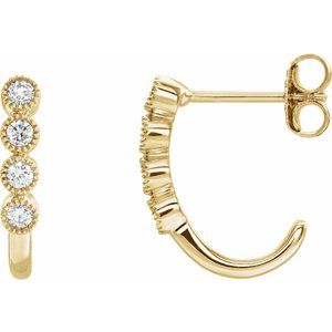 14K Yellow 1/4 CTW Diamond J-Hoop Earrings - Siddiqui Jewelers