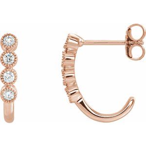 14K Rose 1/4 CTW Diamond J-Hoop Earrings - Siddiqui Jewelers