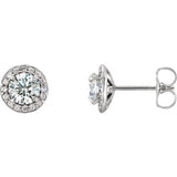 14K White Round White Sapphire & 1/8 CTW Diamond Earrings - Siddiqui Jewelers