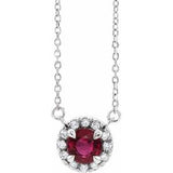 14K White 6 mm Lab-Grown Ruby & 1/6 CTW Natural Diamond 16" Necklace Siddiqui Jewelers