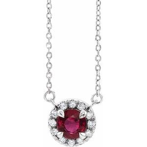 Platinum 5.5 mm Lab-Grown Ruby 1/10 CTW Natural Diamond 16" Necklace Siddiqui Jewelers