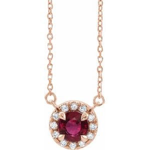 14K Rose 4.5 mm Lab-Grown Ruby & .05 CTW Natural Diamond 18" Necklace Siddiqui Jewelers