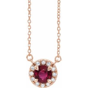 14K Rose 5.5 mm Lab-Grown Ruby 1/10 CTW Natural Diamond 16" Necklace Siddiqui Jewelers