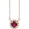 14K Rose 6.5 mm Lab-Grown Ruby 1/6 CTW Natural Diamond 18" Necklace Siddiqui Jewelers