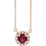 14K Rose 6.5 mm Lab-Grown Ruby 1/6 CTW Natural Diamond 18" Necklace Siddiqui Jewelers