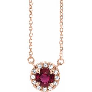 14K Rose 6.5 mm Lab-Grown Ruby 1/6 CTW Natural Diamond 18" Necklace Siddiqui Jewelers