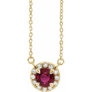 14K Yellow 5.5 mm Lab-Grown Ruby 1/10 CTW Natural Diamond 16" Necklace Siddiqui Jewelers