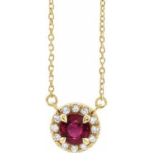 14K Yellow 5.5 mm Round Ruby & 1/8 CTW Diamond 18" Necklace - Siddiqui Jewelers