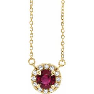 14K Yellow 3 mm Natural Ruby & .03 CTW Natural Diamond 16" Necklace Siddiqui Jewelers