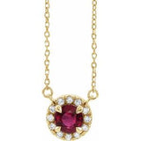 14K Yellow 6.5 mm Lab-Grown Ruby & 1/6 CTW Natural Diamond 18" Necklace Siddiqui Jewelers