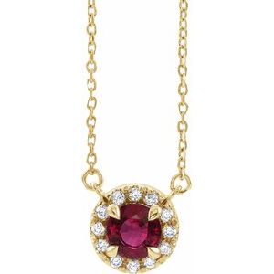 14K Yellow 3.5 mm Natural Ruby & .03 CTW Natural Diamond 16" Necklace Siddiqui Jewelers