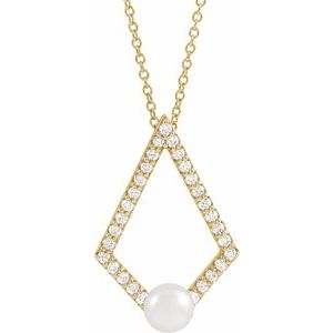 14K Yellow Freshwater Cultured Pearl & 1/4 CTW Diamond Geometric 16-18" Necklace - Siddiqui Jewelers