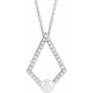 14K White Freshwater Cultured Pearl & 1/4 CTW Diamond Geometric 16-18" Necklace - Siddiqui Jewelers
