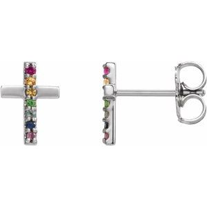 14K White Multi-Gemstone Cross Earrings - Siddiqui Jewelers