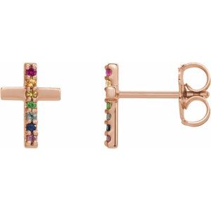 14K Rose Multi-Gemstone Cross Earrings - Siddiqui Jewelers