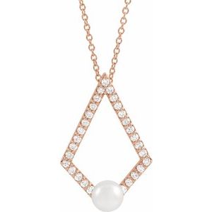 14K Rose Freshwater Cultured Pearl & 1/4 CTW Diamond Geometric 16-18" Necklace - Siddiqui Jewelers