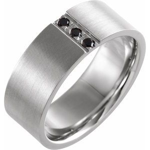 14K White .08 CTW Black Diamond Band with Satin Finish Size 10 - Siddiqui Jewelers