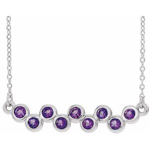 14K White Amethyst Bezel-Set Bar 16-18" Necklace - Siddiqui Jewelers