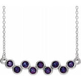 14K White Chatham® Created Alexandrite Bezel-Set Bar 16-18" Necklace - Siddiqui Jewelers