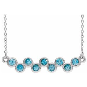 14K White Blue Zircon Bezel-Set Bar 16-18" Necklace - Siddiqui Jewelers