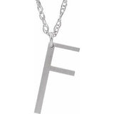 Sterling Silver Block Initial F 16-18" Necklace with Brush Finish - Siddiqui Jewelers