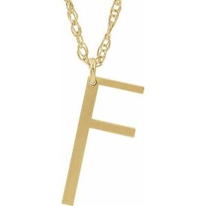 14K Yellow Block Initial F 16-18" Necklace with Brush Finish - Siddiqui Jewelers