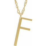 14K Yellow Gold-Plated Sterling Silver Block Initial F 16-18" Necklace with Brush Finish - Siddiqui Jewelers