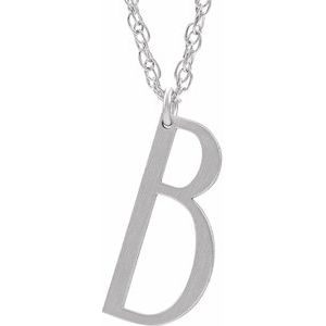 14K White Block Initial B 16-18" Necklace with Brush Finish - Siddiqui Jewelers