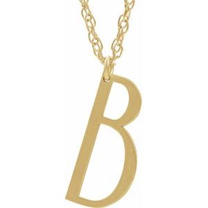 14K Yellow Gold-Plated Sterling Silver Block Initial B 16-18" Necklace with Brush Finish - Siddiqui Jewelers