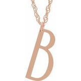 14K Rose Gold-Plated Sterling Silver Block Initial B 16-18" Necklace with Brush Finish - Siddiqui Jewelers