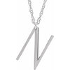 14K White Block Initial N 16-18" Necklace with Brush Finish - Siddiqui Jewelers