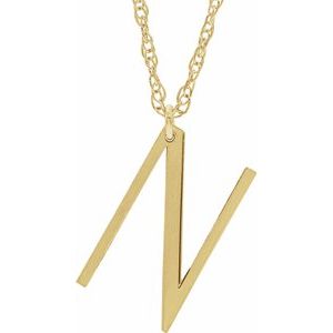 14K Yellow Block Initial N 16-18" Necklace with Brush Finish - Siddiqui Jewelers