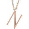 14K Rose Gold-Plated Sterling Silver Block Initial N 16-18" Necklace with Brush Finish - Siddiqui Jewelers