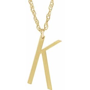 14K Yellow Block Initial K 16-18" Necklace with Brush Finish - Siddiqui Jewelers