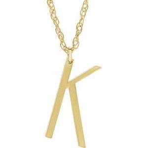 14K Yellow Gold-Plated Sterling Silver Block Initial K 16-18" Necklace with Brush Finish - Siddiqui Jewelers