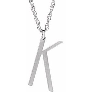 14K White Block Initial K 16-18" Necklace with Brush Finish - Siddiqui Jewelers