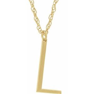 14K Yellow Gold-Plated Sterling Silver Block Initial L 16-18" Necklace with Brush Finish - Siddiqui Jewelers