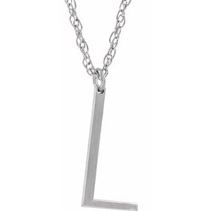 Sterling Silver Block Initial L 16-18" Necklace with Brush Finish - Siddiqui Jewelers