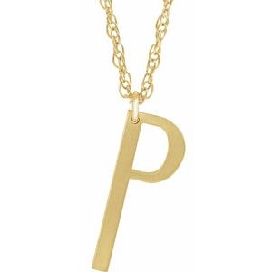 14K Yellow Block Initial P 16-18" Necklace with Brush Finish - Siddiqui Jewelers