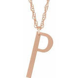 14K Rose Gold-Plated Sterling Silver Block Initial P 16-18" Necklace with Brush Finish - Siddiqui Jewelers