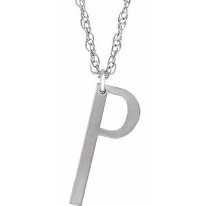 Sterling Silver Block Initial P 16-18" Necklace with Brush Finish - Siddiqui Jewelers