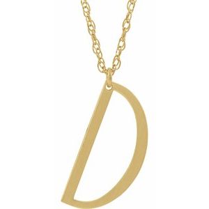 14K Yellow Block Initial D 16-18" Necklace with Brush Finish - Siddiqui Jewelers