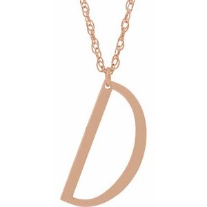 14K Rose Block Initial D 16-18" Necklace with Brush Finish - Siddiqui Jewelers