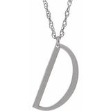 14K White Block Initial D 16-18" Necklace with Brush Finish - Siddiqui Jewelers